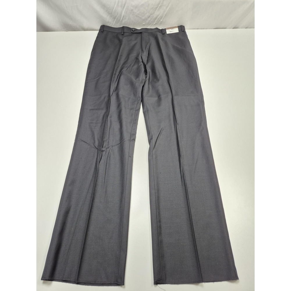 Prontomoda Dress Pants Mens 38x36 Black Wool Super 140s Flat Front Unhemmed NWT